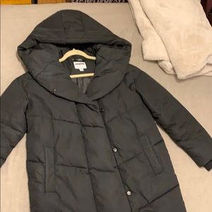 Long black hooded winter coat